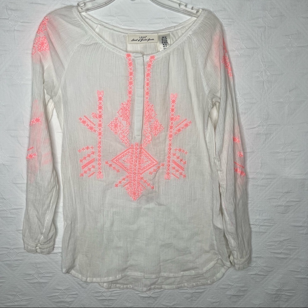 H & M L.O.G.G. Girl Embroidered White  Top US 11-12 Y EUR 152